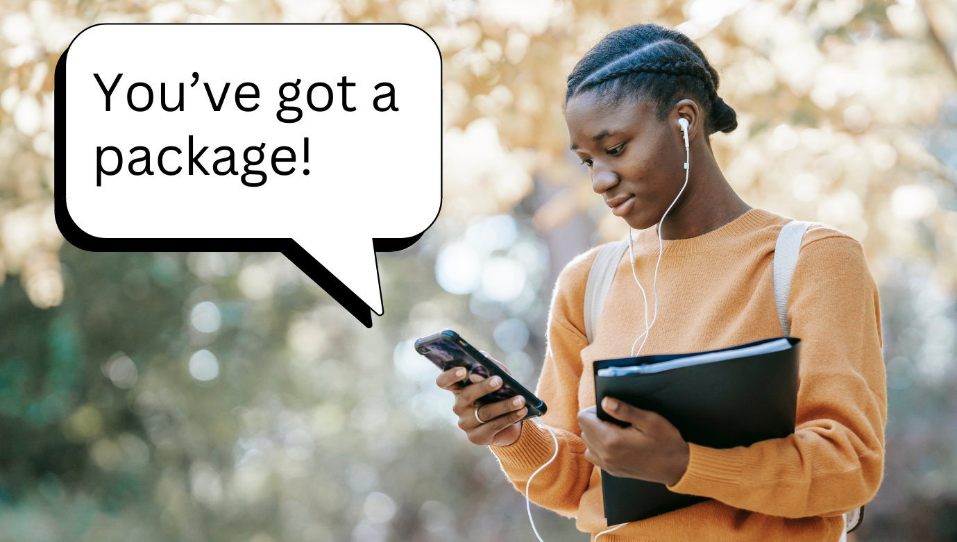 Student receiving a package notification